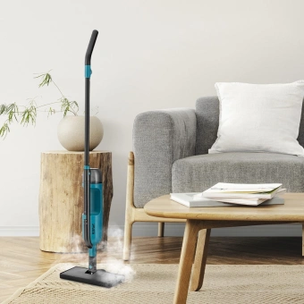 Швабра паровая Kitfort КТ-1078 1350Вт черный/бирюзовый - купить недорого с доставкой в интернет-магазине