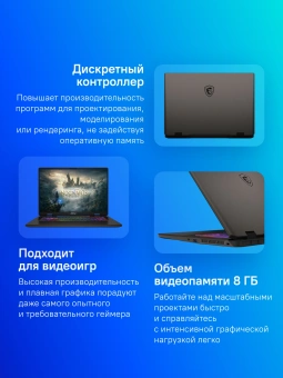 Ноутбук MSI Sword 17 HX B14VGKG-048XRU Core i9 14900HX 16Gb SSD1Tb NVIDIA GeForce RTX4070 8Gb 17" IPS QHD+ (2560x1600) без ОС grey space WiFi BT Cam (9S7-17T214-048) - купить недорого с доставкой в интернет-магазине