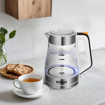 Чайник электрический Kitfort КТ-6626 1.7л. 2200Вт нержавеющая сталь/черный корпус: нерж.сталь/стекло - купить недорого с доставкой в интернет-магазине