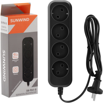 Сетевой удлинитель SunWind SW-PE41-B 1.5м (4 розетки) черный (коробка) - купить недорого с доставкой в интернет-магазине
