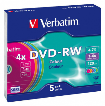 Диск DVD-RW Verbatim 4.7Gb 4x Slim case (5шт) Color (43563) - купить недорого с доставкой в интернет-магазине