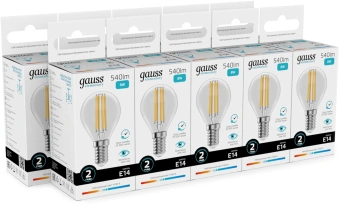 Лампа филам. Gauss Filament 8Вт цок.:E14 шар 220B св.свеч.бел.нейт. (упак.:10шт) (52128) - купить недорого с доставкой в интернет-магазине
