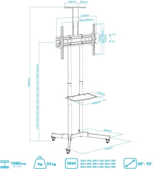 Стойка для телевизора Kromax OMEGA-19 черный 30"-70" макс.55кг напольный мобильный - купить недорого с доставкой в интернет-магазине