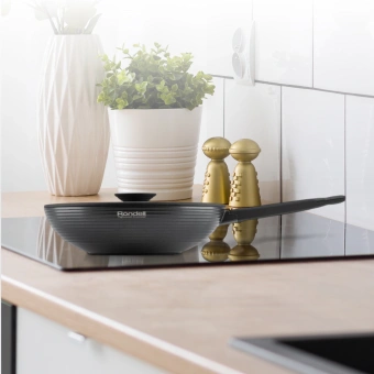 Сковорода ВОК (WOK) Rondell Kontur RDA-1489 круглая 28см покрытие: Xylan Plus ручка несъемная (с крышкой) графитовый - купить недорого с доставкой в интернет-магазине