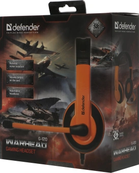 Наушники с микрофоном Defender Warhead G-120 оранжевый/черный 2м накладные оголовье (64099) - купить недорого с доставкой в интернет-магазине