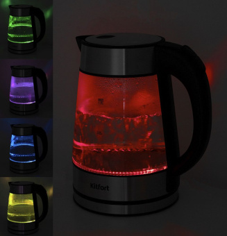 Чайник электрический Kitfort КТ-6105 1.7л. 2200Вт нержавеющая сталь/черный корпус: стекло/металл/пластик - купить недорого с доставкой в интернет-магазине