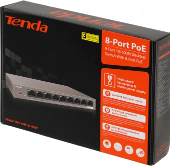 Коммутатор Tenda TEF1109P-8-102W (L2) 9x100Мбит/с 8PoE 92W неуправляемый - купить недорого с доставкой в интернет-магазине