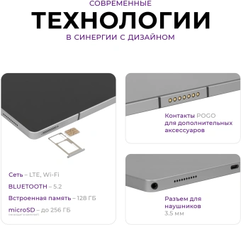 Планшет Kvadra TS11.02-2111-21 (2.4) 8C RAM6Gb ROM128Gb 10.95" IPS 2000x1200 4G KvadraOS серый 13Mpix 5Mpix BT WiFi microSD 256Gb 9000mAh 8hr - купить недорого с доставкой в интернет-магазине