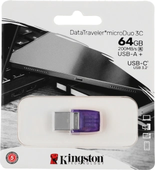 Флеш Диск Kingston 64GB DataTraveler microDuo 3C DTDUO3CG3/64GB USB3.0 фиолетовый - купить недорого с доставкой в интернет-магазине