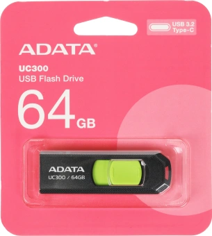 Флеш Диск A-Data 64GB Type-C UC300 ACHO-UC300-64G-RBK/GN USB3.2 черный/зеленый - купить недорого с доставкой в интернет-магазине