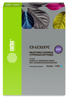 Картридж струйный Cactus CS-LC3237C голубой (18.4мл) для Brother HL-J6000DW/J6100DW - купить недорого с доставкой в интернет-магазине