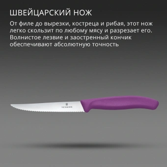 Нож кухонный Victorinox Swiss Classic 6.7235.C1 стальной универсальный для стейка/пиццы лезв.110мм серрейт. заточка пурпурный - купить недорого с доставкой в интернет-магазине
