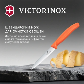 Нож кухонный Victorinox Swiss Classic (6.7739.C1) стальной универсальный для чистки овощей и фруктов лезв.100мм серрейт. заточка оранжевый - купить недорого с доставкой в интернет-магазине