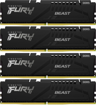Память DDR5 4x16GB 5200MHz Kingston KF552C40BBK4-64 Fury Beast Black RTL Gaming PC5-41600 CL40 DIMM 288-pin 1.25В kit single rank с радиатором Ret - цена, купить или заказать с доставкой в интернет-магазине Память DDR5 4x16GB 5200MHz Kingston KF552C40BBK4-64 Fury Beast Black RTL Gaming PC5-41600 CL40 DIMM 288-pin 1.25В kit single rank с радиатором Ret - купить недорого с доставкой в интернет-магазине