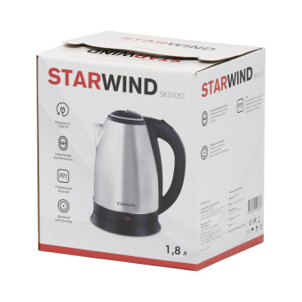 Чайник электрический Starwind SKS1051 1.8л. 1500Вт серебристый матовый/черный корпус: металл/пластик - купить недорого с доставкой в интернет-магазине