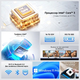 Неттоп Chuwi LarkBox X Core 3 100U (1.2) 16Gb SSD512Gb Graphics Windows 11 Pro 2xGbitEth WiFi BT 65W черный/белый - купить недорого с доставкой в интернет-магазине