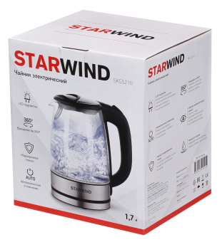 Чайник электрический Starwind SKG5210 1.7л. 2200Вт черный/серебристый корпус: стекло/металл/пластик - купить недорого с доставкой в интернет-магазине