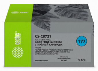Картридж струйный Cactus CS-C8721 №177 черный (26мл) для HP PS 3213/3313/8253/C5183/C6183/C6283/C7183/C7283/C8183/D7163/D7263/D7363/D7463 с чипом - купить недорого с доставкой в интернет-магазине