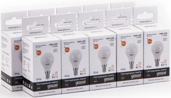 Лампа светодиодная Gauss Elementary 10Вт цок.:E14 шар 220B св.свеч.бел.теп. (упак.:10шт) (53110) - купить недорого с доставкой в интернет-магазине