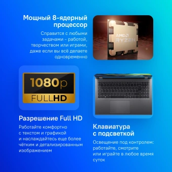 Ноутбук Acer Aspire 15 A15-41M-R10L Ryzen 7 8840HS 16Gb SSD1Tb AMD Radeon 780M 15.6" IPS FHD (1920x1080) без ОС metall WiFi BT Cam (NX.KX9CD.004) - купить недорого с доставкой в интернет-магазине