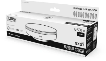 Лампа светодиодная Gauss Elementary 12Вт цок.:GX53 (упак.:10шт) (84822X) - купить недорого с доставкой в интернет-магазине