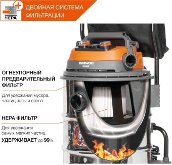 Строительный пылесос Daewoo DAVC 6030S 3200Вт (уборка: сухая/сбор воды/выдув) серебристый - купить недорого с доставкой в интернет-магазине