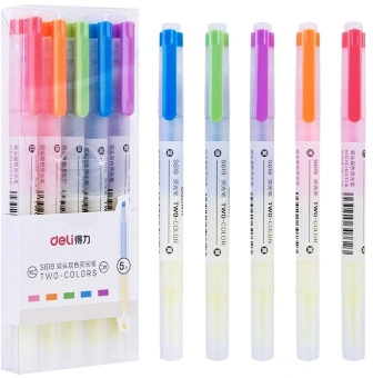 Набор текстовыделителей Deli S619 скошенный пиш. наконечник двухсторонний 6цв. ПЭТ-бокс (5шт.) - цена, купить или заказать с доставкой в интернет-магазине Набор текстовыделителей Deli S619 скошенный пиш. наконечник двухсторонний 6цв. ПЭТ-бокс (5шт.) - купить недорого с доставкой в интернет-магазине