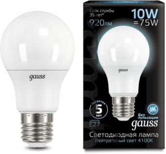 Лампа светодиодная Gauss A60 10Вт цок.:E27 шар 220B св.свеч.бел.нейт. A60 (упак.:10шт) (102502210) - купить недорого с доставкой в интернет-магазине