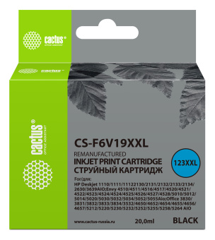 Картридж струйный Cactus CS-F6V19XXL №123XL CS-F6V19XXL 123 XXL черный (1000стр.) (20мл) для HP DeskJet 1110/1111/1112/2130 - купить недорого с доставкой в интернет-магазине