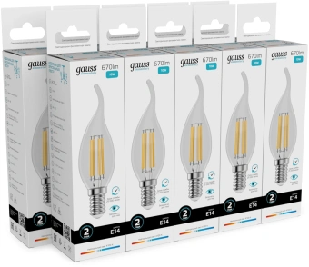 Лампа филам. Gauss Filament 10Вт цок.:E14 свеча св.свеч.бел.нейт. (упак.:10шт) (42120) - купить недорого с доставкой в интернет-магазине