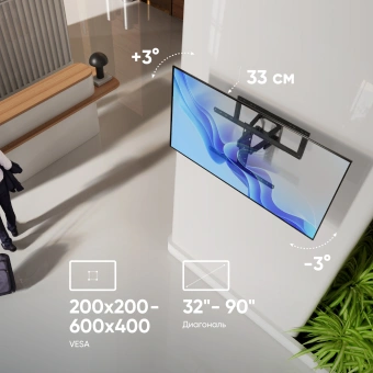 Кронштейн для телевизора Onkron SM6 черный 32"-90" макс.50кг настенный поворот и наклон - купить недорого с доставкой в интернет-магазине