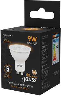Лампа светодиодная Gauss 101506109 9Вт цок.:GU10 рефлек. 150B св.свеч.бел.теп. MR16 (упак.:1шт) - купить недорого с доставкой в интернет-магазине