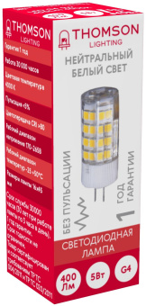 Лампа светодиодная Thomson TH-B4206 5Вт цок.:G4 капсул. 220B 4000K св.свеч.бел.нейт. (упак.:1шт) - купить недорого с доставкой в интернет-магазине