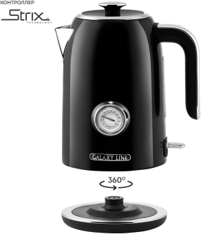 Чайник электрический Galaxy Line GL 0350 1.7л. 2200Вт черный корпус: нерж.сталь (ГЛ0350Л) - купить недорого с доставкой в интернет-магазине