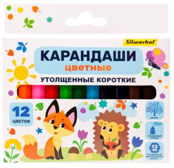 Карандаши цв. Silwerhof Jumbo Mini Веселые друзья 6мм шестигран. дерево ассорти 12цв. коробка/европод. - купить недорого с доставкой в интернет-магазине
