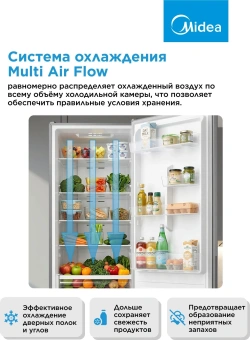 Холодильник Midea MDRB489FGE02OE 2-хкамерн. серебристый - купить недорого с доставкой в интернет-магазине