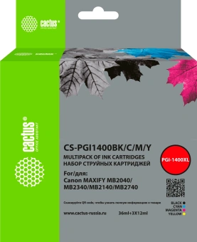 Картридж струйный Cactus CS-PGI1400BK/C/M/Y 4цв. набор (72мл) для Canon MB2050/MB2350/MB2040/MB2340 с чипом - купить недорого с доставкой в интернет-магазине