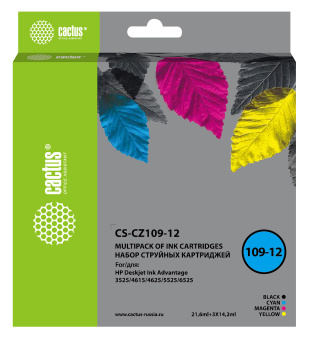 Картридж струйный Cactus CS-CZ109-12 черный/голубой/желтый/пурпурный набор (64.2мл) для HP DJ IA 3525/5525/4525 - купить недорого с доставкой в интернет-магазине