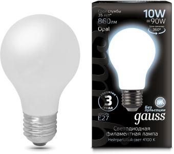 Лампа светодиодная Gauss 10Вт цок.:E27 шар 220B св.свеч.бел.нейт. A60 (упак.:10шт) (102202210) - купить недорого с доставкой в интернет-магазине