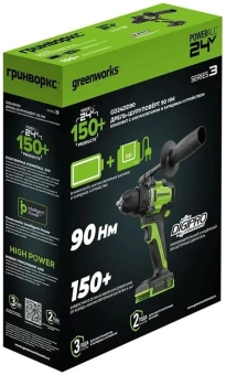 Дрель-шуруповерт Greenworks GD24DD90 аккум. патрон:быстрозажимной (3707507CUD) - купить недорого с доставкой в интернет-магазине