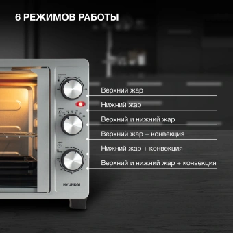 Мини-печь Hyundai MIO-HY077 30л. 1500Вт серебристый - купить недорого с доставкой в интернет-магазине