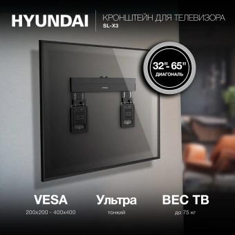 Кронштейн для телевизора Hyundai SL-X3 черный 32"-65" макс.75кг настенный фиксированный - купить недорого с доставкой в интернет-магазине
