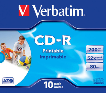Диск CD-R Verbatim 700Mb 52x Jewel case (10шт) Printable (43325) - купить недорого с доставкой в интернет-магазине