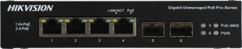 Коммутатор Hikvision DS-3T0506HP-E/HS 4x1Гбит/с 2SFP 3PoE+ 1PoE++ 60W неуправляемый - купить недорого с доставкой в интернет-магазине