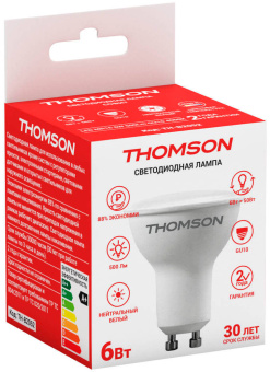 Лампа светодиодная Thomson TH-B2052 6Вт цок.:GU10 рефлек. 220B св.свеч.бел.нейт. MR16 (упак.:1шт) - купить недорого с доставкой в интернет-магазине