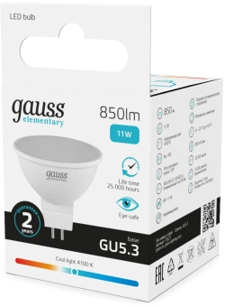 Лампа светодиодная Gauss Elementary 13521 11Вт цок.:GU5.3 софит 220B св.свеч.бел.нейт. MR16 (упак.:10шт) - купить недорого с доставкой в интернет-магазине