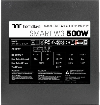 Блок питания Thermaltake ATX 500W Smart W3 Gen.5 80+ white (20+4pin) APFC 120mm fan 4xSATA RTL - купить недорого с доставкой в интернет-магазине
