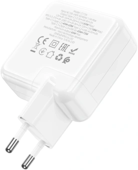 Сетевое зар./устр. Hoco C115A Header PD65W three-port(2C1A) charger(EU) 65W 3.25A+3A+2A+1.5A (PD+QC) универсальное белый (98312) - купить недорого с доставкой в интернет-магазине