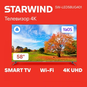 Телевизор LED Starwind 58" SW-LED58UG401 Яндекс.ТВ Frameless стальной 4K Ultra HD 60Hz DVB-T DVB-T2 DVB-C DVB-S DVB-S2 USB WiFi Smart TV - купить недорого с доставкой в интернет-магазине