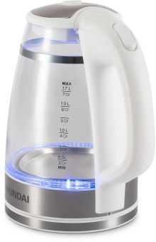 Чайник электрический Hyundai HYK-G3506 1.7л. 2200Вт белый/серебристый корпус: стекло - купить недорого с доставкой в интернет-магазине